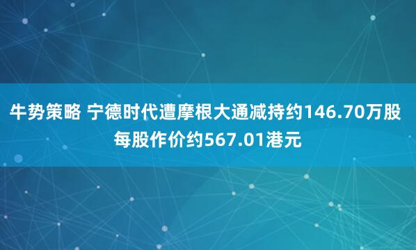 牛势策略 宁德时代遭摩根大通减持约146.70万股 每股作价约567.01港元